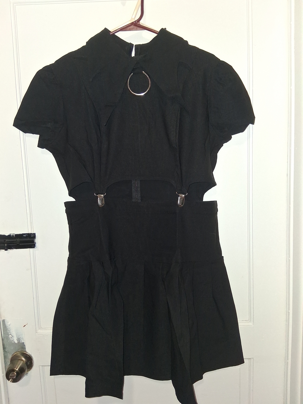 Killstar Black Short Sleeve Cutout Skater Dress with Ring Detail